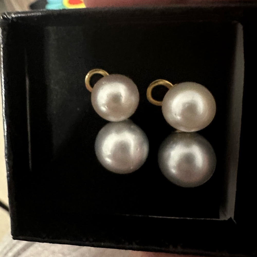New Authentic South Sea Pearl Drop Earrings - Cream Top & Silvery Blue Bottom - Picture 1 of 4